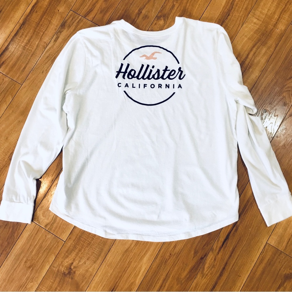 Hollister graphics logo white cotton super soft jersey knit long sleeve …
